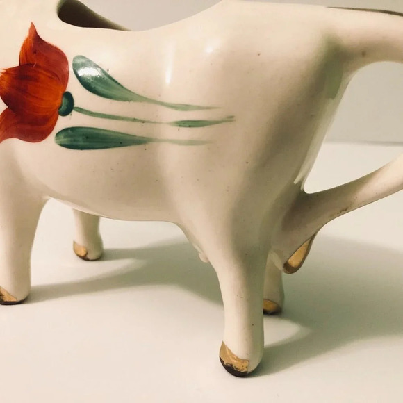 Vintage Ceramic Cow Creamer Red Tulip  Figurine 8 Inch Long - Picture 11 of 16